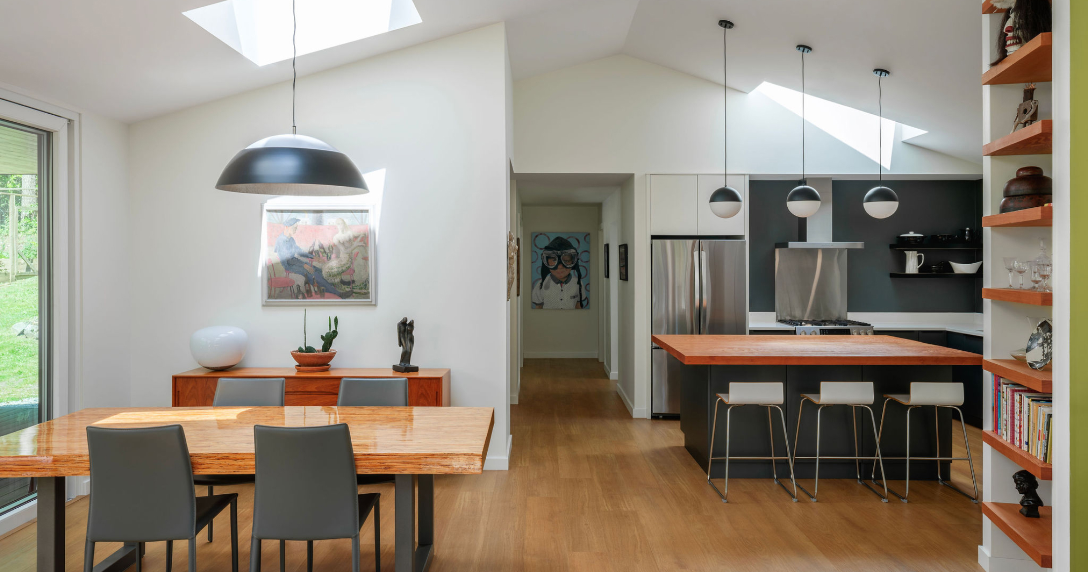 The kitchen island offers both functional space for cooking and an elegant place for casual gatherings