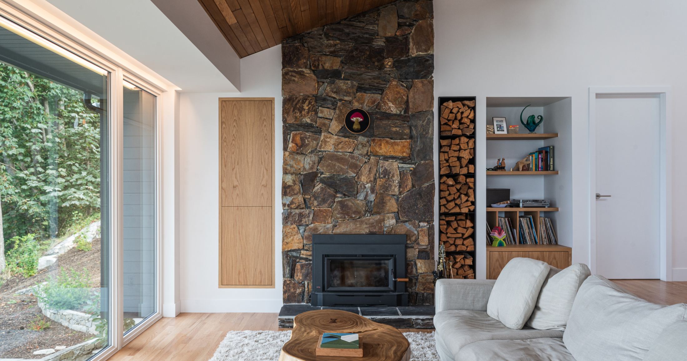 This luxury home boasts high ceilings and feature fireplace